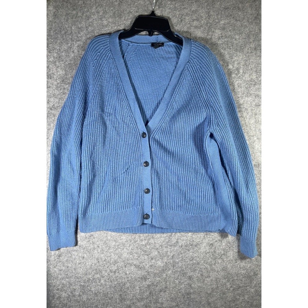 Talbots Petite Blue Shaker Stitch Button Front V-Neck Cardigan Sweater LP